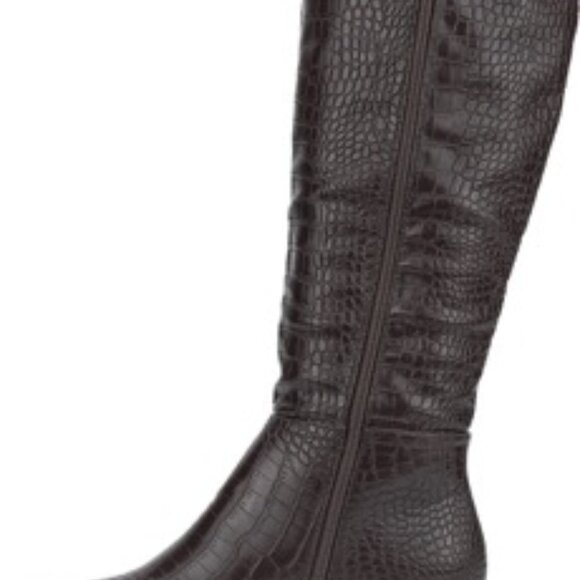 Olivia Miller Faux Crocodile Leather Women's Tall Riding Knee Boots Black Size 6 - Picture 3 of 6